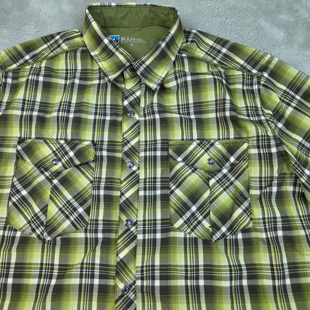 Kuhl Eluxur Plaid Snap Front Shirt Mens SZ M Short Sleeve Hiking Outdoor Green